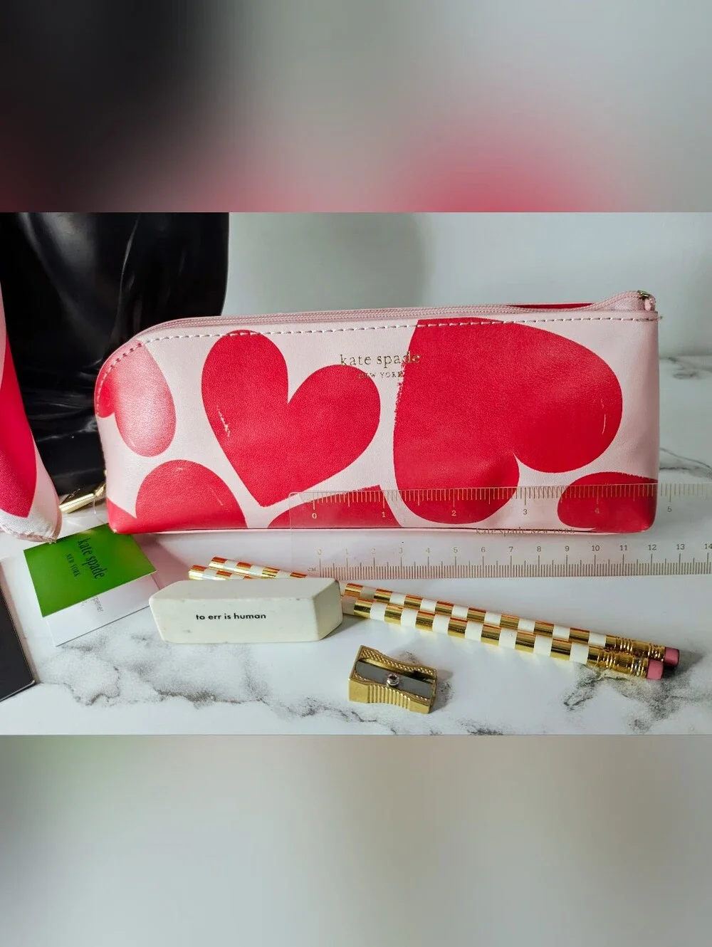 Kate Spade New York Sweet Hearts Pencil Case & Scarf - NOVELTY!!